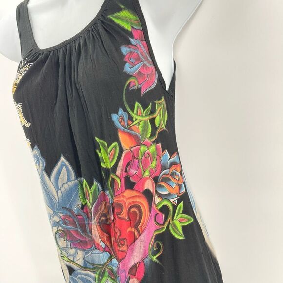 Christian Audigier ruched bling long line tank top black Extra Small - Picture 4 of 11